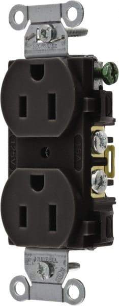 Hubbell Wiring Device-Kellems - 125 Volt, 15 Amp, 5-15R NEMA Configuration, Black, Specification Grade, Self Grounding Duplex Receptacle - 1 Phase, 2 Poles, 3 Wire, Flush Mount - Exact Industrial Supply