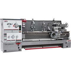 Jet - 26" Swing, 80" Between Centers, 230 Volt, Triple Phase Engine Lathe - 6MT Taper, 10 hp, 40 to 1,800 RPM, 4-1/8" Bore Diam, 43" Deep x 57" High x 138" Long - Exact Industrial Supply