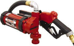 Tuthill - 25 GPM, 1" Hose Diam, DC High Flow Tank Pump with Automatic Nozzle - 1-1/4" Inlet, 1" Outlet, 12 VDC, 18' Hose Length, 1/2 hp - Exact Industrial Supply