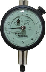 Mahr - 0.025" Range, 0-10-0 Dial Reading, 0.0001" Graduation Dial Drop Indicator - 1-3/4" Dial, 0.01" Range per Revolution, 0.0001" Accuracy, Revolution Counter - Exact Industrial Supply