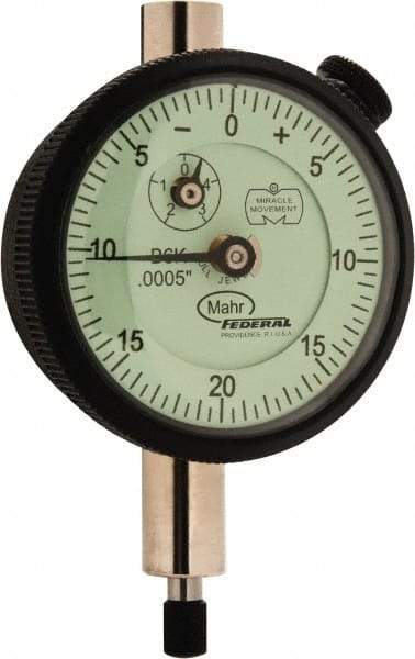 Mahr - 0.1" Range, 0-20-0 Dial Reading, 0.0005" Graduation Dial Drop Indicator - 1-3/4" Dial, 0.04" Range per Revolution, 0.0005" Accuracy, Revolution Counter - Exact Industrial Supply