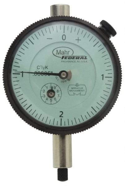 Mahr - 0.05" Range, 0-10-0 Dial Reading, 0.001" Graduation Dial Drop Indicator - 2-3/4" Dial, 0.02" Range per Revolution, 0.001" Accuracy, Revolution Counter - Exact Industrial Supply