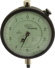 Mahr - 0.025" Range, 0-5-0 Dial Reading, 0.0001" Graduation Dial Drop Indicator - 2-3/4" Dial, 0.01" Range per Revolution, 0.0001" Accuracy, Revolution Counter - Exact Industrial Supply