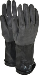 Chemical Resistant Gloves: Large, 14 mil Thick, Butyl, Unsupported Black, 14'' OAL, Rough, ANSI Cut 0, ANSI Abrasion 0, ANSI Puncture 0