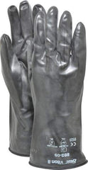 SHOWA - Size L (9), 12" Long, 12 mil Thick, Viton Chemical Resistant Gloves - Smooth Finish, Rolled Gauntlet Cuff, ANSI Abrasion Level 2, ANSI Cut Level 0, ANSI Puncture Level 0, Black - Exact Industrial Supply