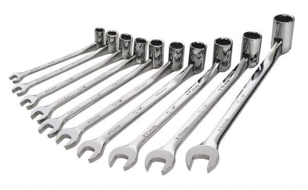 SK - 10 Piece, 10 to 19mm, Combination Wrench Set - Metric System of Measurement, Chrome Finish, Comes in Tray - Exact Industrial Supply