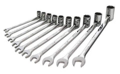 SK - 10 Piece, 10 to 19mm, Combination Wrench Set - Metric System of Measurement, Chrome Finish, Comes in Tray - Exact Industrial Supply