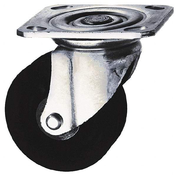 Albion - 3" Diam x 1-1/4" Wide x 3-11/16" OAH Top Plate Mount Swivel Caster - Hard Rubber, 225 Lb Capacity, Self-Lubricating Bearing, 3-1/8 x 4-1/8" Plate - Exact Industrial Supply