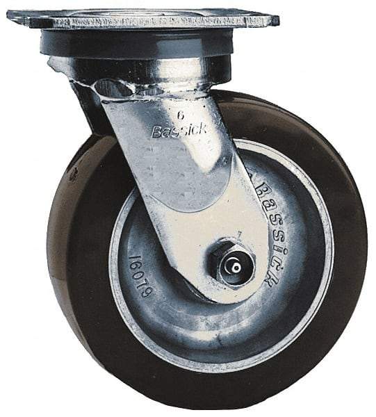 Albion - 8" Diam x 2" Wide x 9-1/2" OAH Top Plate Mount Swivel Caster - Polyolefin, 900 Lb Capacity, Roller Bearing, 4 x 4-1/2" Plate - Exact Industrial Supply