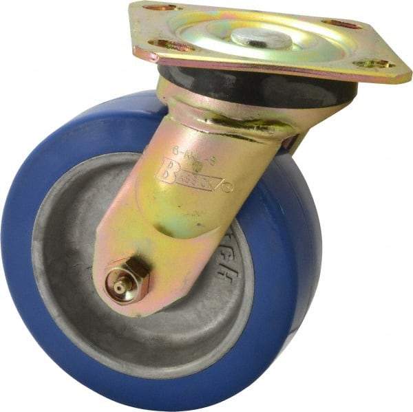 Albion - 6" Diam x 2" Wide x 7-1/2" OAH Top Plate Mount Swivel Caster - Polyurethane, 1,100 Lb Capacity, Roller Bearing, 4 x 4-1/2" Plate - Exact Industrial Supply