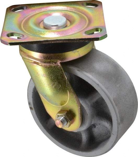 Albion - 5" Diam x 2" Wide x 6-1/2" OAH Top Plate Mount Swivel Caster - Semi-Steel, 1,100 Lb Capacity, Roller Bearing, 4 x 4-1/2" Plate - Exact Industrial Supply
