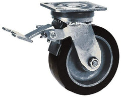 Albion - 8" Diam x 2" Wide x 9-1/2" OAH Top Plate Mount Swivel Caster with Brake - Polyurethane, 900 Lb Capacity, Roller Bearing, 4 x 4-1/2" Plate - Exact Industrial Supply