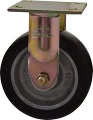 Albion - 6" Diam x 2" Wide x 7-1/2" OAH Top Plate Mount Rigid Caster - Rubber, 500 Lb Capacity, Roller Bearing, 4 x 4-1/2" Plate - Exact Industrial Supply