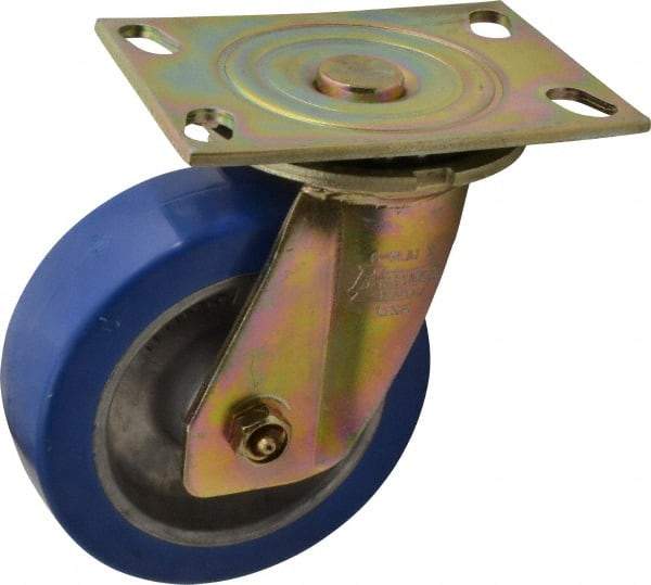 Albion - 6" Diam x 2" Wide x 7-1/2" OAH Top Plate Mount Swivel Caster - Polyurethane, 1,750 Lb Capacity, Sealed Roller Bearing, 4-1/2 x 6-5/16" Plate - Exact Industrial Supply