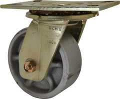 Albion - 5" Diam x 2" Wide x 6-1/2" OAH Top Plate Mount Swivel Caster - Semi-Steel, 1,750 Lb Capacity, Sealed Roller Bearing, 4-1/2 x 6-5/16" Plate - Exact Industrial Supply
