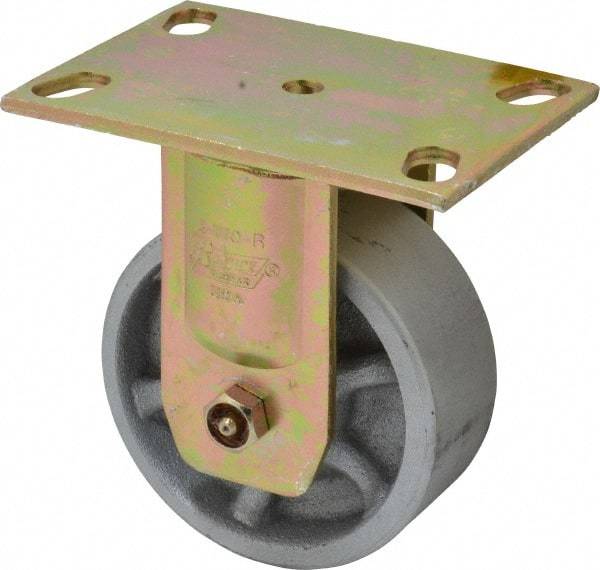 Albion - 5" Diam x 2" Wide x 6-1/2" OAH Top Plate Mount Rigid Caster - Semi-Steel, 1,750 Lb Capacity, Sealed Roller Bearing, 4-1/2 x 6-5/16" Plate - Exact Industrial Supply