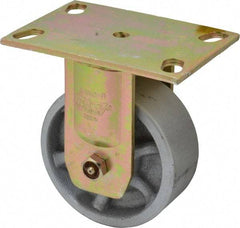 Albion - 5" Diam x 2" Wide x 6-1/2" OAH Top Plate Mount Rigid Caster - Semi-Steel, 1,750 Lb Capacity, Sealed Roller Bearing, 4-1/2 x 6-5/16" Plate - Exact Industrial Supply