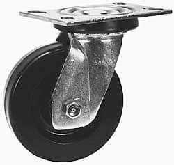 Albion - 5" Diam x 2" Wide x 6-1/2" OAH Top Plate Mount Swivel Caster - Phenolic, 1,400 Lb Capacity, Sealed Roller Bearing, 4-1/2 x 6-5/16" Plate - Exact Industrial Supply