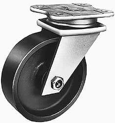Albion - 6" Diam x 2-1/2" Wide x 8-1/8" OAH Top Plate Mount Swivel Caster - Semi-Steel, 2,500 Lb Capacity, Roller Bearing, 5-1/4 x 7-1/8" Plate - Exact Industrial Supply
