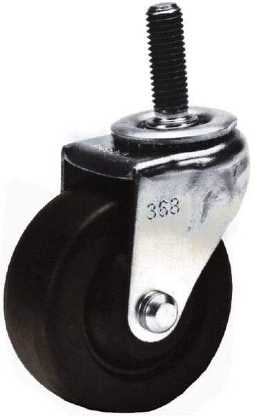 Shepherd - 2" Diam x 13/16" Wide x 2-5/8" OAH Stem Mount Swivel Caster with Brake - Soft Rubber, 80 Lb Capacity, Nylon Bearing, 3/8-16 x 1-1/2" Threaded Stem - Exact Industrial Supply