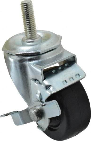 Albion - 3" Diam x 1-1/4" Wide x 4-1/4" OAH Stem Mount Swivel Caster with Brake - Soft Rubber, 150 Lb Capacity, Nylon Bearing, 1/2-13 x 1-1/2" Threaded Stem - Exact Industrial Supply