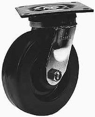 Albion - 6" Diam x 2" Wide x 7-1/2" OAH Top Plate Mount Rigid Caster - Phenolic, 900 Lb Capacity, Roller Bearing, 5 x 5-1/2" Plate - Exact Industrial Supply