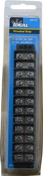 Ideal - 12 Poles, 300 Volt, 30 Amp, -40 to 266°F, Polyester Thermoplastic, Polyester Thermoplastic Multipole Terminal Block - Zinc Plated Steel, 22 to 12 AWG Compatibility, 0.56 Inch High - Exact Industrial Supply