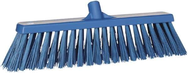 Vikan - 19" Heavy Duty Synthetic Push Broom - 4-1/2" Bristle Length, Plastic Block, European Threaded Handle Connection - Exact Industrial Supply