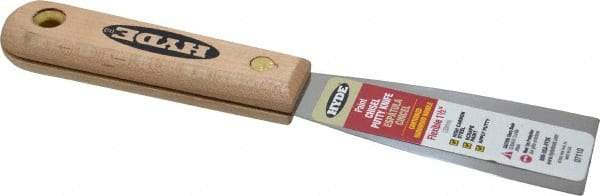 Hyde Tools - 1-1/2" Wide Steel Putty Knife - Flexible, Hardwood Handle, 7-3/4" OAL - Exact Industrial Supply