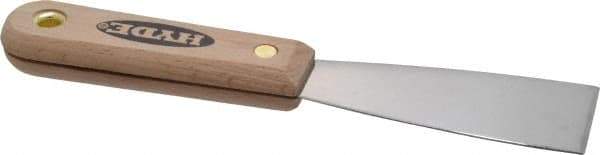 Hyde Tools - 1-1/2" Wide Stainless Steel Putty Knife - Stiff, Hardwood Handle, 7-3/4" OAL - Exact Industrial Supply