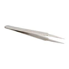 Value Collection - 4-11/32" OAL 4-SA Dumont-Style Swiss Pattern Tweezers - Indented Shanks with Beveled Edges, Extra-Honed Points - Exact Industrial Supply