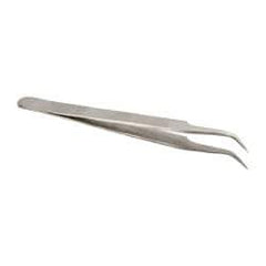 Value Collection - 4-3/8" OAL 7-SA Dumont-Style Swiss Pattern Tweezers - Curved Shanks with Beveled Edges, Plain, Sharp Points - Exact Industrial Supply