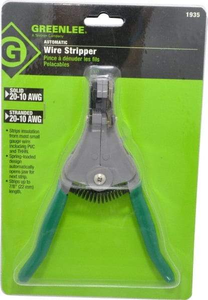 Greenlee - 20 to 10 AWG Capacity Automatic Wire Stripper - 7-1/8" OAL, Plastic Cushion Handle - Exact Industrial Supply