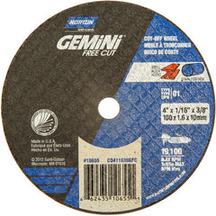 4 × 1/16 × 3/8″ Gemini Free Cut Small Diameter Cut-Off Wheel >3″ A 36 T Type 01/41 - Exact Industrial Supply