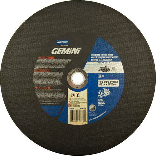 12″ × 1/8″ × 1″ Metal HD High Speed Cut-Off Wheel Type 01 Straight 24 Grit Aluminum Oxide - Exact Industrial Supply