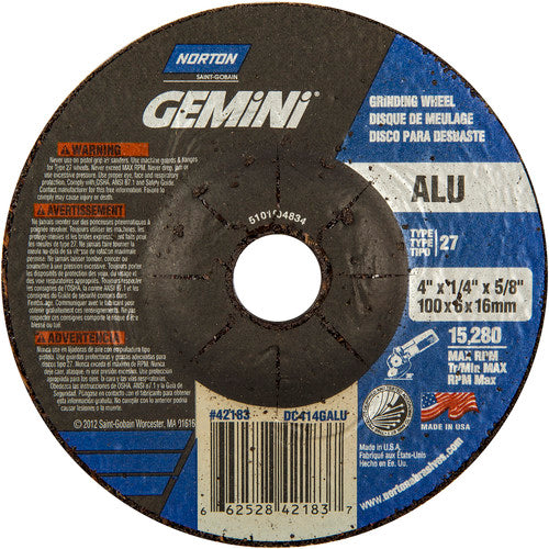 4 × 1/4 × 5/8″ Gemini ALU Grinding Wheel A 46 Q BDA Type 27 - Exact Industrial Supply