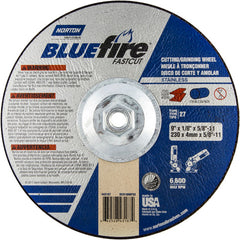 9″ × 1/8″ × 5/8″ BlueFire Non-Woven Depressed Center Wheel Type 27 Zirconia Alumina / Aluminum Oxide - Exact Industrial Supply