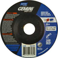 ‎4-1/2 × 1/4 × 7/8″ Gemini Fast Cut Grinding Wheel A 24 N BDA Type 27 - Exact Industrial Supply