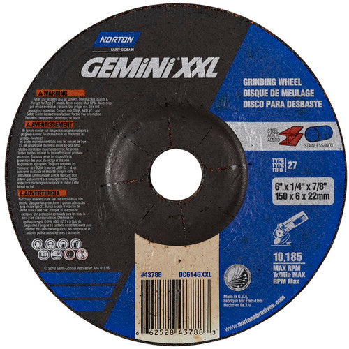 6″ × 1/4″ × 7/8″ Gemini Depressed Center Wheel Type 27 Aluminum Oxide - Exact Industrial Supply