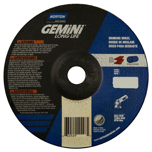 7 × 1/4 × 7/8″ Gemini Long Life Grinding Wheel A 24 R Type 27 - Exact Industrial Supply