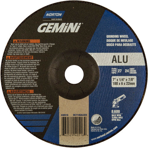7″ × 1/4″ × 7/8″ Gemini Non-Woven Depressed Center Wheel Type 27 24 Grit Aluminum Oxide - Exact Industrial Supply