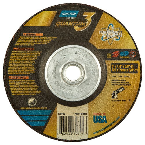 ‎5″ × 1/4″ × 5/8″-11 - T27 - Quantum 3 Depressed Center Wheel - Exact Industrial Supply