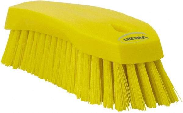 Vikan - 1.3" Bristle Length, Polyester Utility Scrub Brush - 7" Long x 3" Wide Head, 8" OAL, Yellow, Polypropylene Block - Exact Industrial Supply