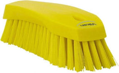 Vikan - 1.3" Bristle Length, Polyester Utility Scrub Brush - 7" Long x 3" Wide Head, 8" OAL, Yellow, Polypropylene Block - Exact Industrial Supply