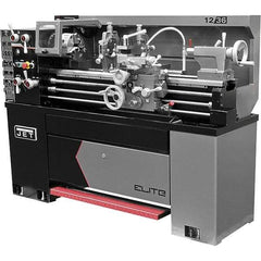 Jet - 12" Swing, 36" Between Centers, 230 Volt, Single or Triple Phase Engine Lathe - 2 hp, 1-9/16" Bore Diam, 30" Deep x 60" High x 71" Long - Exact Industrial Supply