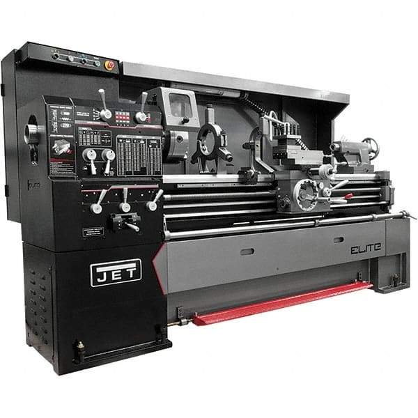 Jet - 17" Swing, 40" Between Centers, 230/460 Volt, Triple Phase Engine Lathe - 7-1/2 hp, 3-1/8" Bore Diam, 44" Deep x 68" High x 94" Long - Exact Industrial Supply