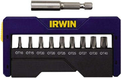 Irwin - 10 Piece, 1/4" Drive Screwdriver Insert Bit Set - 0.05 to 1/4" Hex, 1.27 to 10mm Hex, T10 to T40 Torx - Exact Industrial Supply