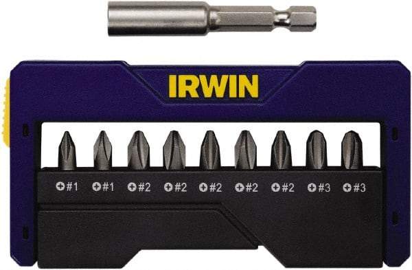 Irwin - 10 Piece, 1/4" Drive Screwdriver Insert Bit Set - #1 to #3 Phillips, 0.05 to 1/4" Hex, 1.27 to 10mm Hex - Exact Industrial Supply