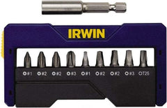 Irwin - 10 Piece, 1/4" Drive Screwdriver Insert Bit Set - #1 to #3 Phillips, 0.05 to 1/4" Hex, 1.27 to 10mm Hex, T25 Torx, #1 to #3 Square Recess - Exact Industrial Supply