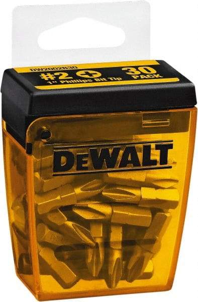 DeWALT - #2, Tip Phillips Screwdriver Bit - 1/4" Drive, 1" OAL - Exact Industrial Supply